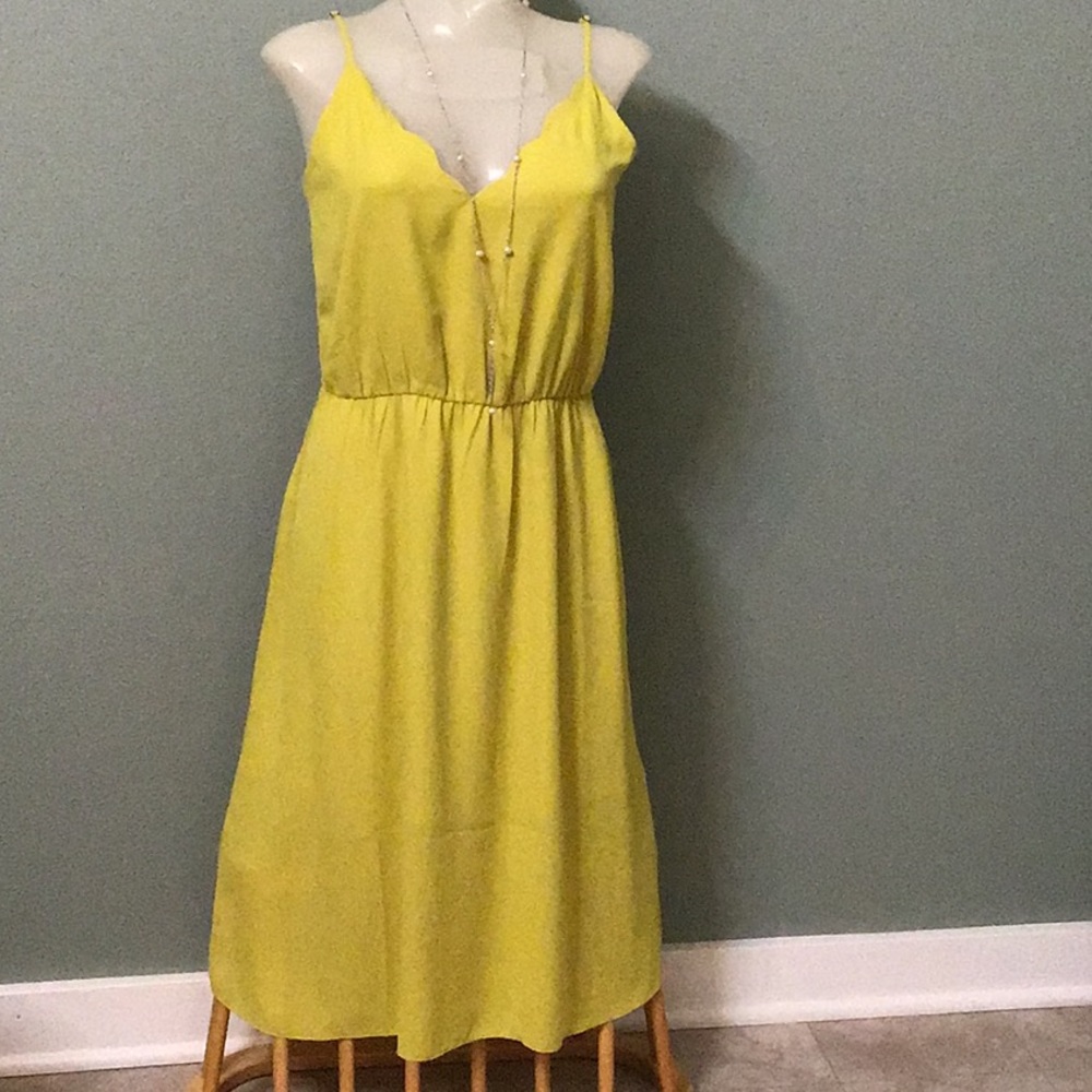 ❌SOLD❌ Socialite Yellow Scallop Strap Dress